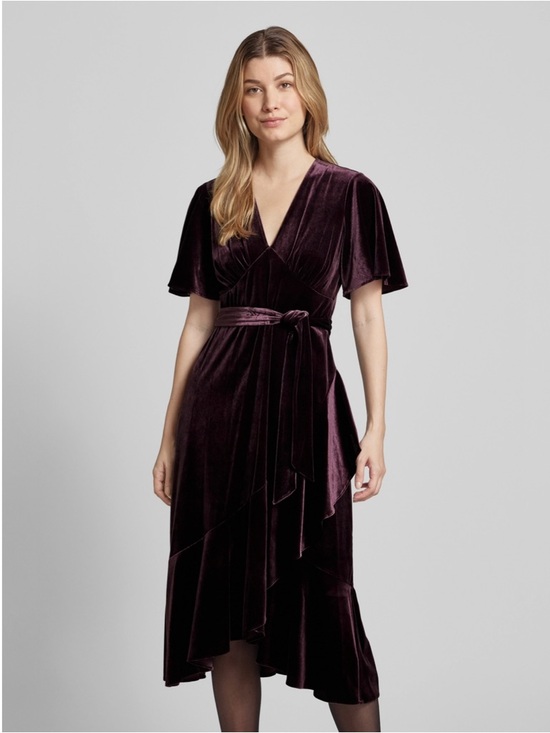 Lauren Ralph Lauren Dresses & Skirts - Lauren Ralph Lauren sz 14 Velvet Flutter Sleeve Belted Midi Dress Purple